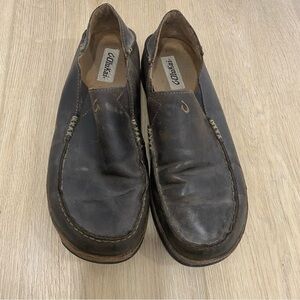 Olukai Moloa Brown Leather Moccasins Slip On Shoes